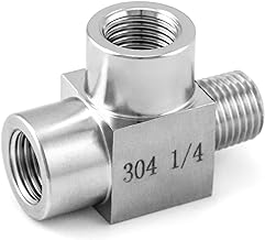 QWORK Stainless Steel Pipe Fitting, 1/4" NPT Male x 1/4" NPT Female x 1/4" NPT Female, Male Run Tee, Street tee