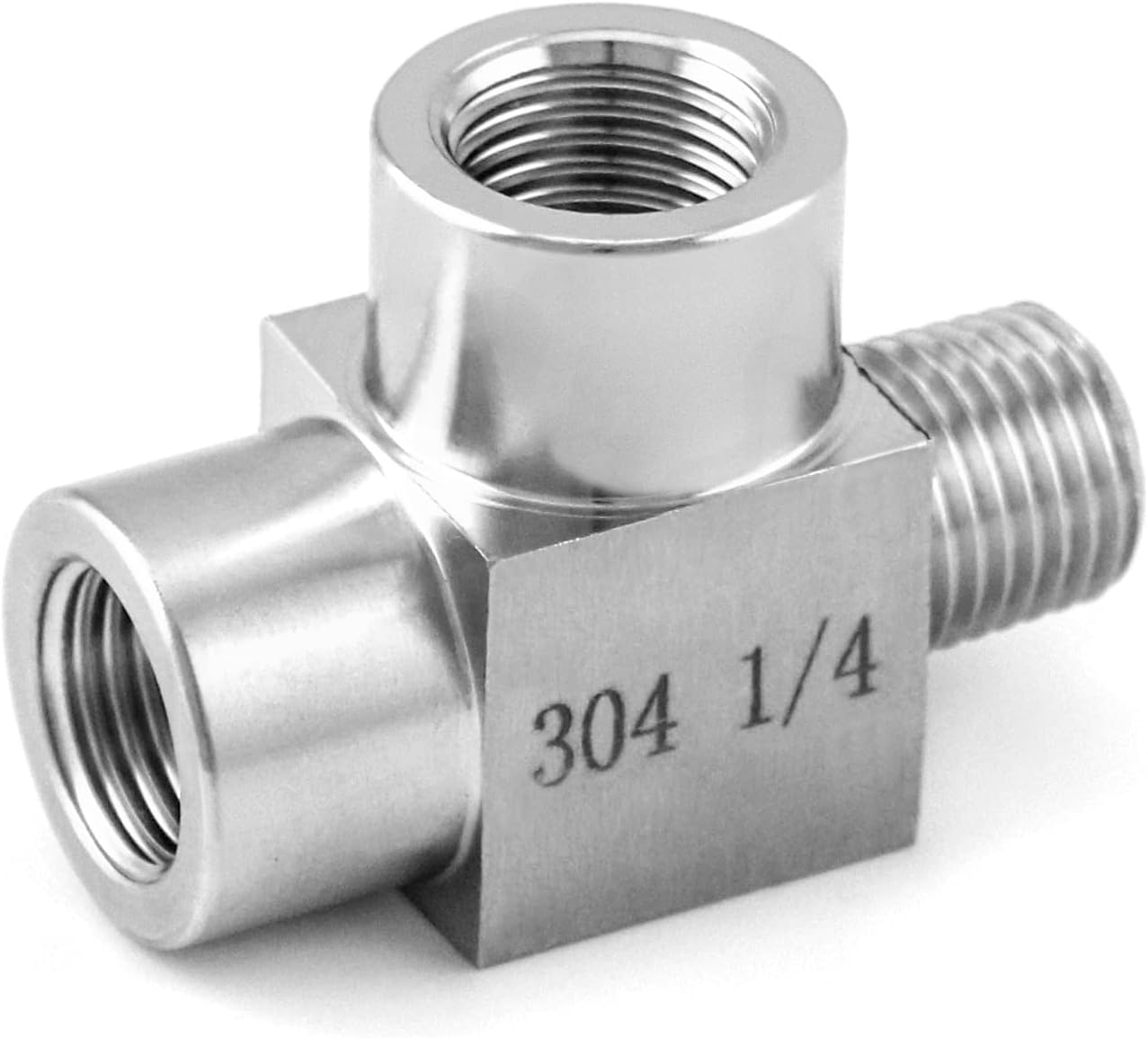 QWORK Stainless Steel Pipe Fitting, 1/4" NPT Male x 1/4" NPT Female x 1/4" NPT Female, Male Run Tee, Street tee-0