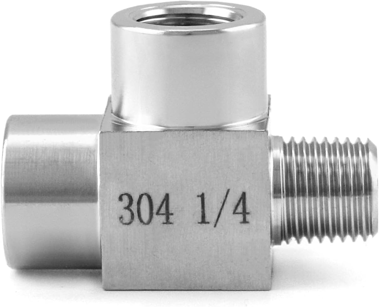 QWORK Stainless Steel Pipe Fitting, 1/4" NPT Male x 1/4" NPT Female x 1/4" NPT Female, Male Run Tee, Street tee-1