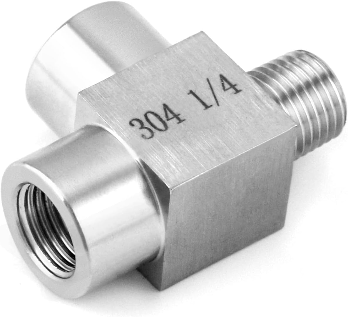 QWORK Stainless Steel Pipe Fitting, 1/4" NPT Male x 1/4" NPT Female x 1/4" NPT Female, Male Run Tee, Street tee-2