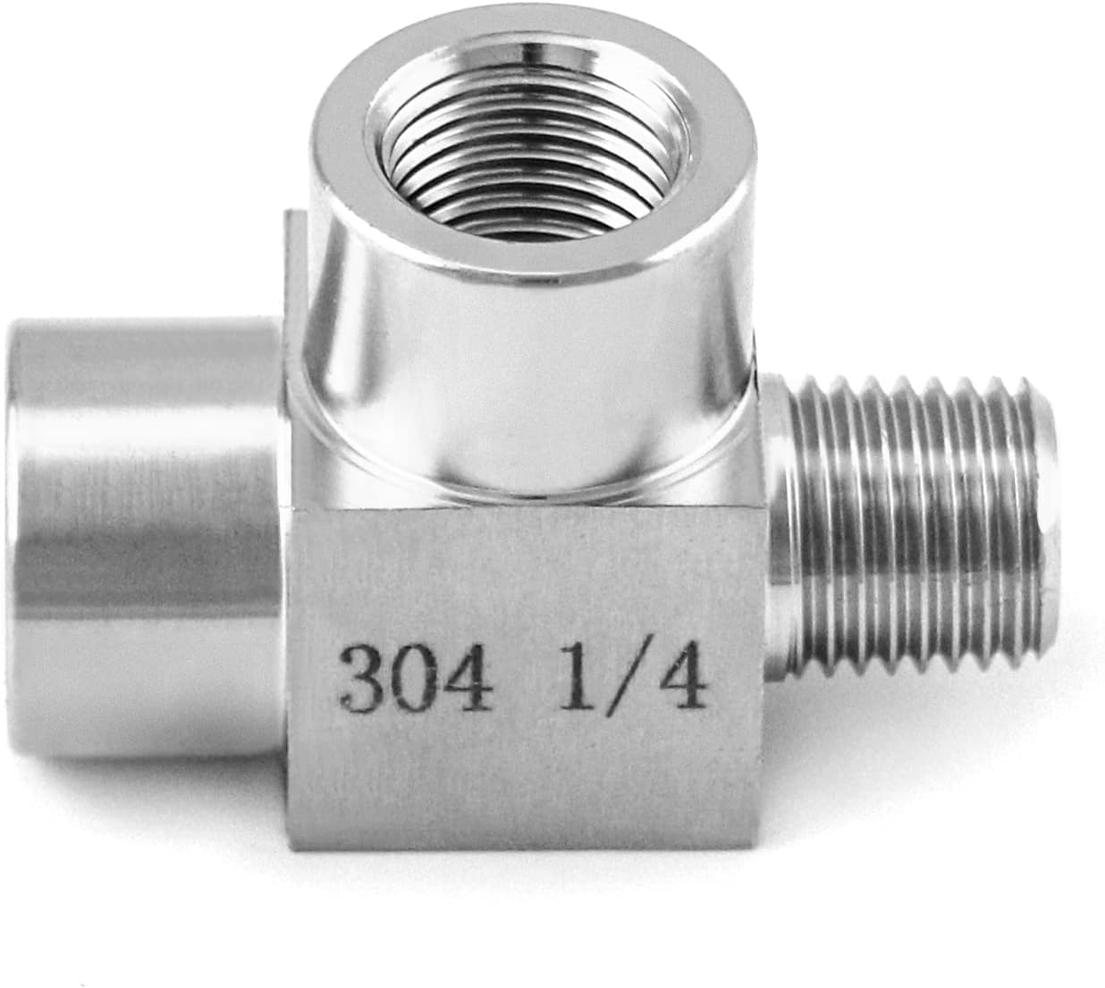 QWORK Stainless Steel Pipe Fitting, 1/4" NPT Male x 1/4" NPT Female x 1/4" NPT Female, Male Run Tee, Street tee-3