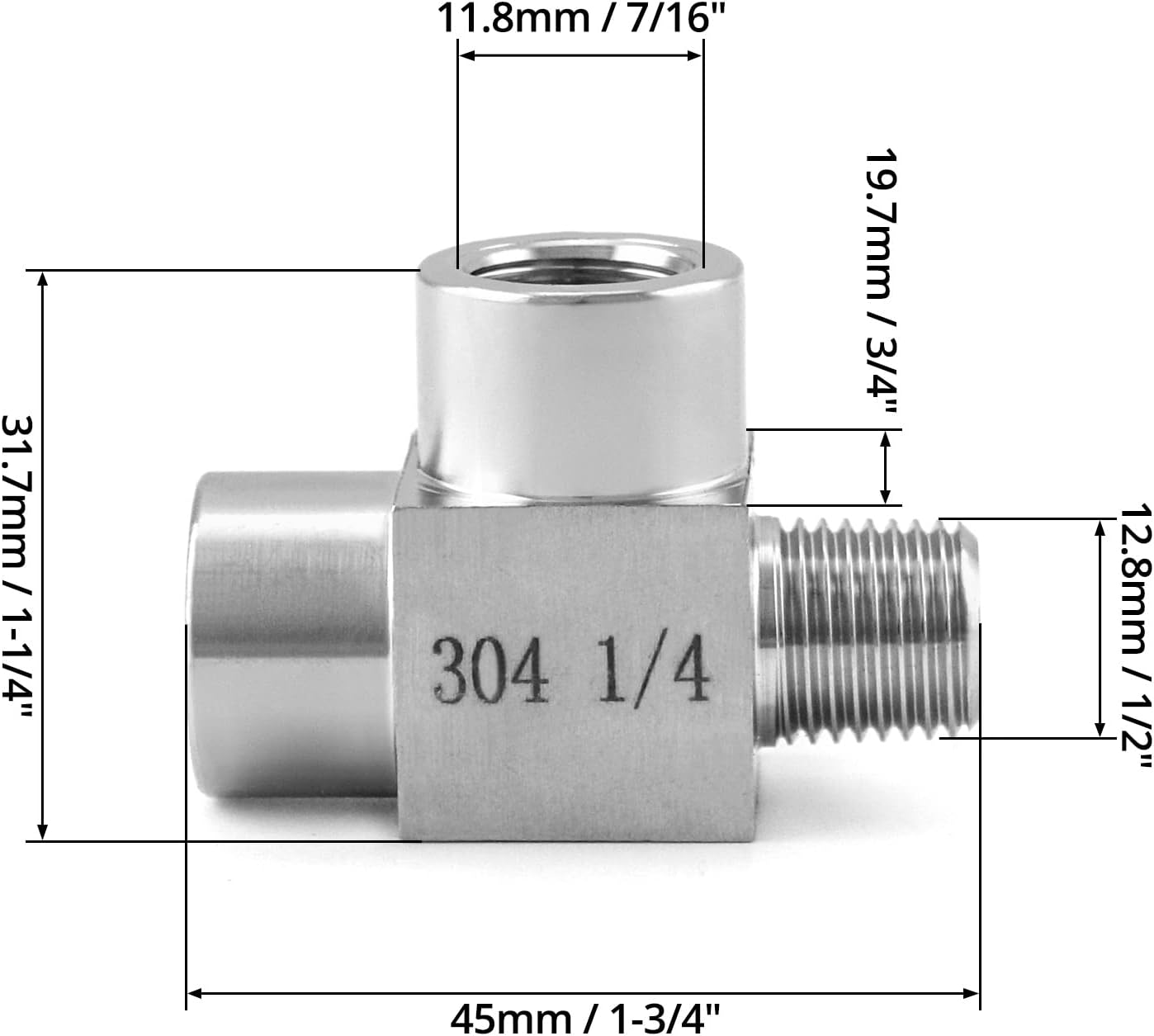 QWORK Stainless Steel Pipe Fitting, 1/4" NPT Male x 1/4" NPT Female x 1/4" NPT Female, Male Run Tee, Street tee-5