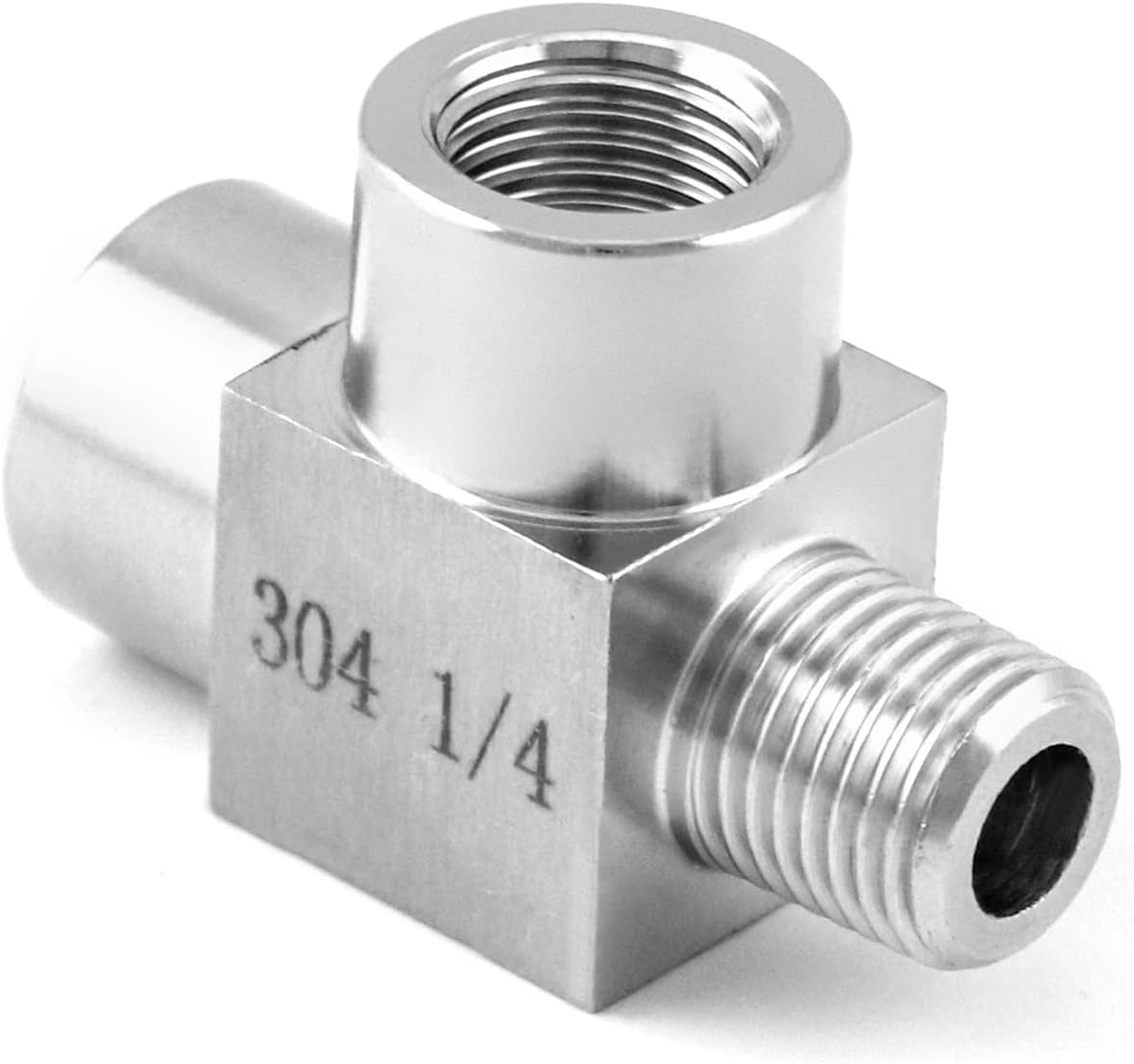 QWORK Stainless Steel Pipe Fitting, 1/4" NPT Male x 1/4" NPT Female x 1/4" NPT Female, Male Run Tee, Street tee-6