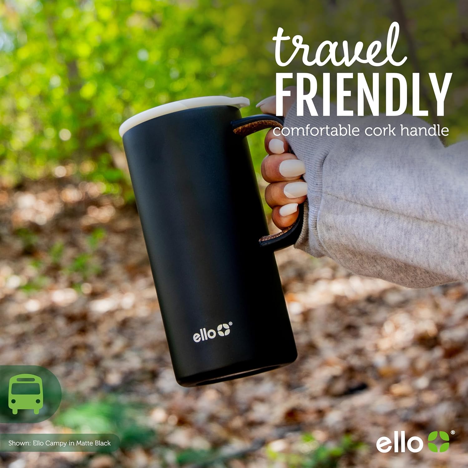 Ello Campy Vacuum Insulated Travel Mug with Leak-Proof Slider Lid and Comfy Carry Handle, Perfect for Coffee or Tea, BPA Free, Matte Black, 18oz-5