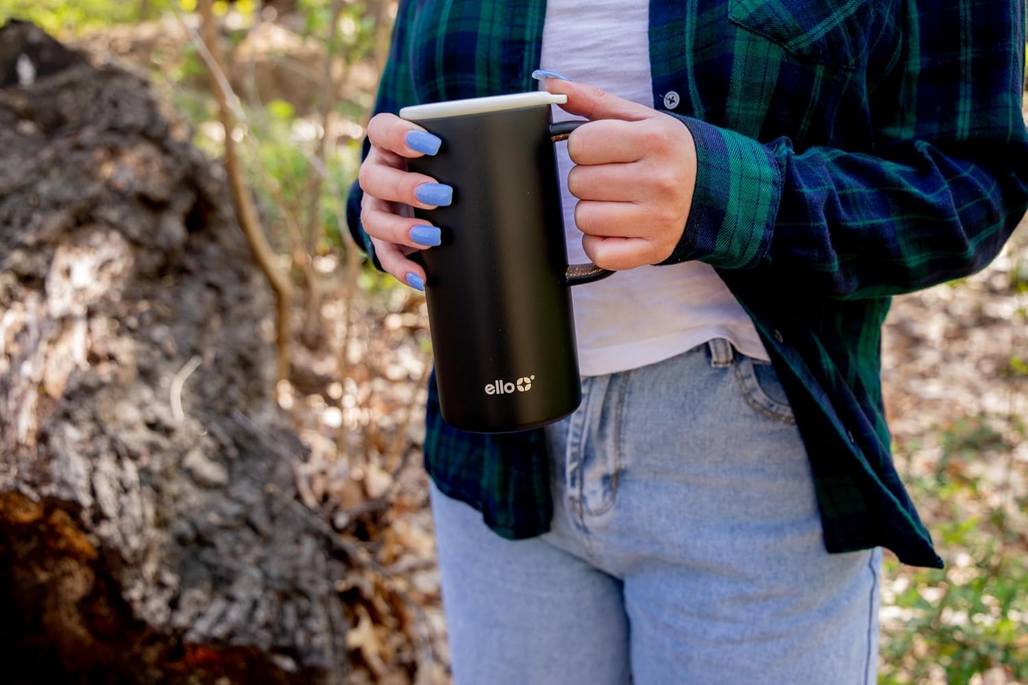 Ello Campy Vacuum Insulated Travel Mug with Leak-Proof Slider Lid and Comfy Carry Handle, Perfect for Coffee or Tea, BPA Free, Matte Black, 18oz-6