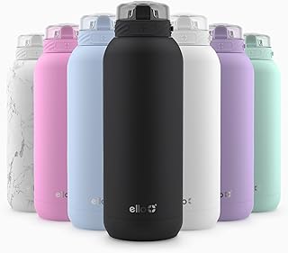 Ello Cooper 32oz Stainless Steel Water Bottle with Straw and Carry Handle, Double Walled and Vacuum Insulated Metal, Leak Proof Locking Lid with Soft Silicone Spout, Reusable, BPA Free, Black