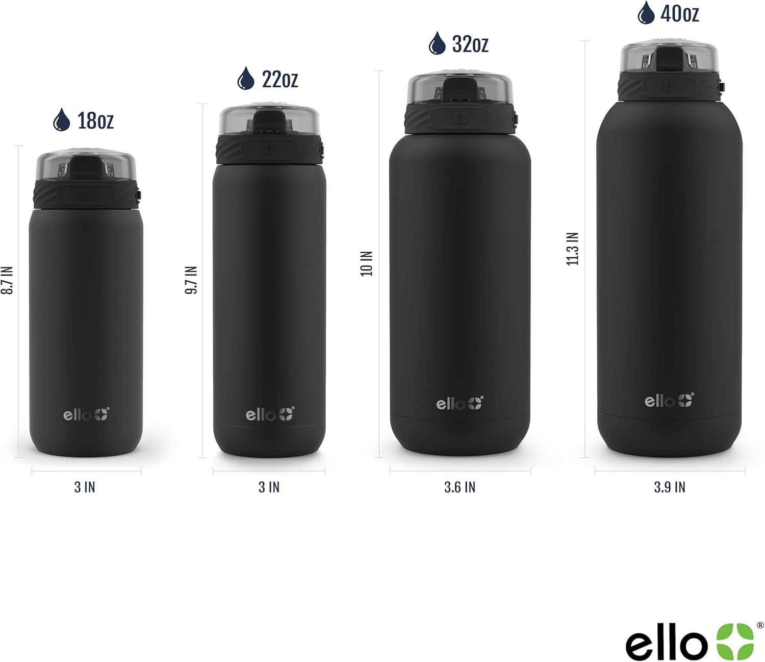 Ello Cooper 32oz Stainless Steel Water Bottle with Straw and Carry Handle, Double Walled and Vacuum Insulated Metal, Leak Proof Locking Lid with Soft Silicone Spout, Reusable, BPA Free, Black-2