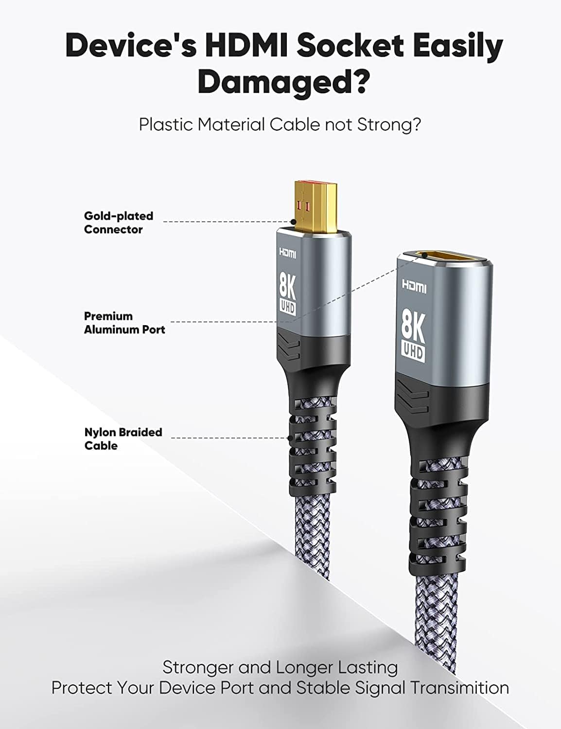 Highwings 8K 4K HDMI Extender Cable, Short HDMI Extension Cable 2.1 4K@30Hz/ 60Hz/ 120Hz, Utra high Speed HDMI Adapter Male to Female Compatible with PS5 Roku Stick Blu Ray Player HDTV Laptop PC 1FT-3