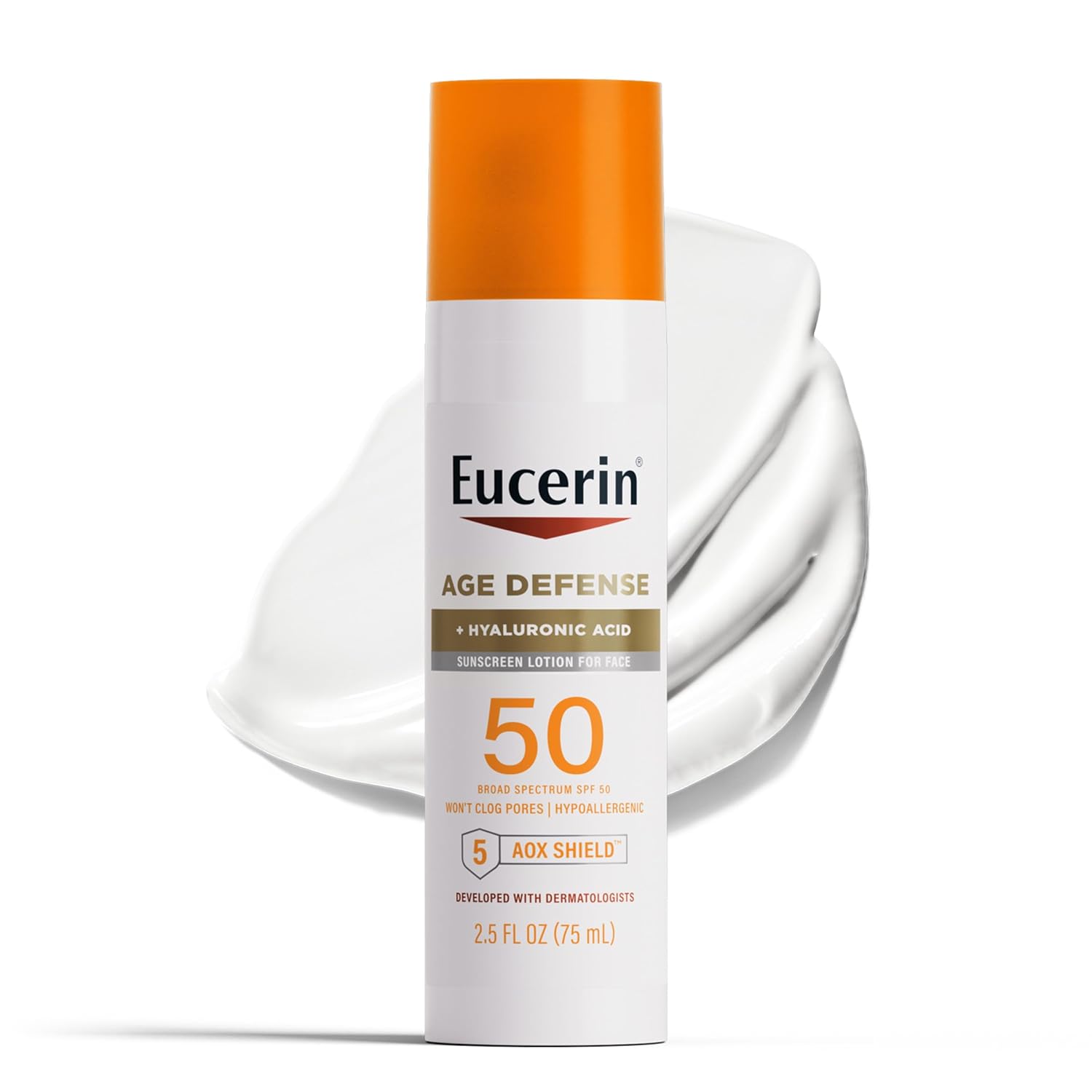 Eucerin Sun Age Defense SPF 50 Face Sunscreen Lotion, Hypoallergenic, Fragrance Free Sunscreen SPF 50 with Hyaluronic Acid, 2.5 Fl Oz Bottle-0