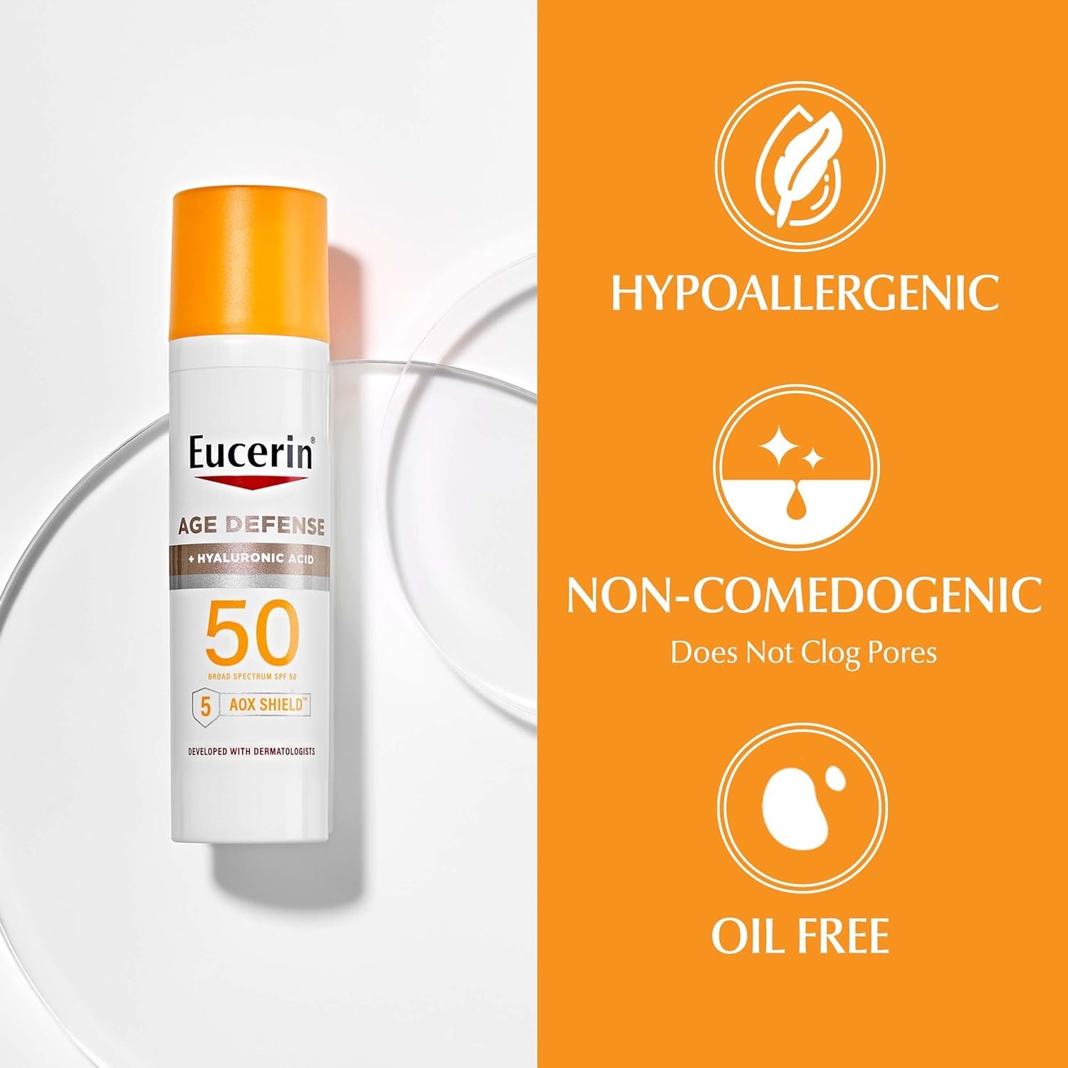 Eucerin Sun Age Defense SPF 50 Face Sunscreen Lotion, Hypoallergenic, Fragrance Free Sunscreen SPF 50 with Hyaluronic Acid, 2.5 Fl Oz Bottle-10