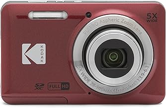 KODAK PIXPRO FZ55-RD 16MP Digital Camera 5X Optical Zoom 28mm Wide Angle 1080P Full HD Video 2.7" LCD Vlogging Camera (Red) Packaging May Vary