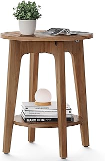 VASAGLE Side Table, Small Round End Table with Lower Shelf, Nightstand for Small Spaces, Living Room, Bedroom, Rustic Walnut ULET283T41