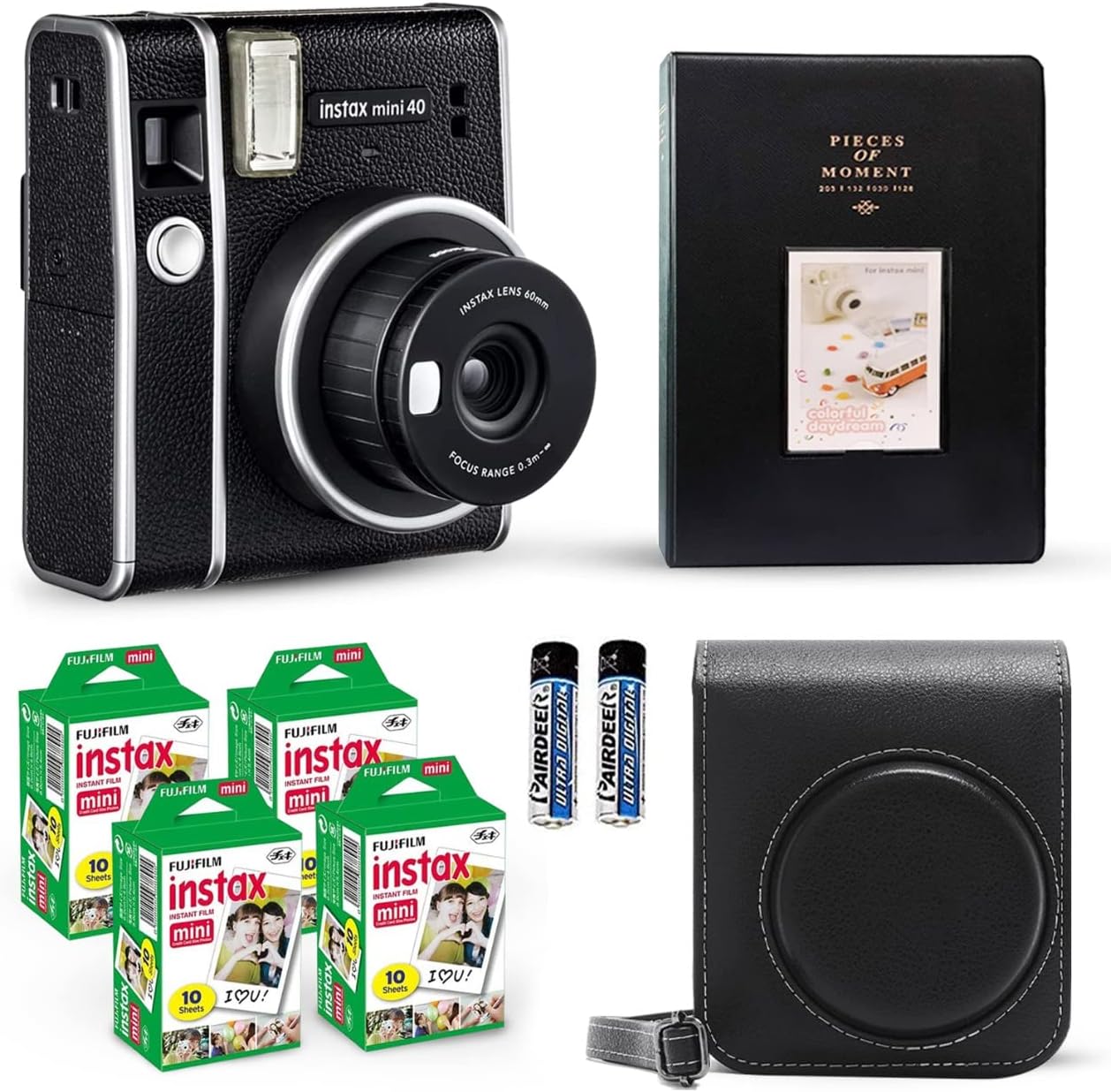 Fujifilm Instax Mini 40 Instant Camera Vintage Black. + Fujifilm Value Pack (40 Sheets) + Shutter Accessories Bundle, Includes Vintage Style Compatible Carrying Case, Black Photo Album 64 Pockets-0