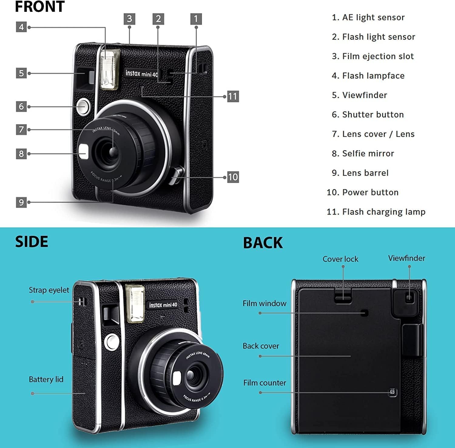 Fujifilm Instax Mini 40 Instant Camera Vintage Black. + Fujifilm Value Pack (40 Sheets) + Shutter Accessories Bundle, Includes Vintage Style Compatible Carrying Case, Black Photo Album 64 Pockets-2