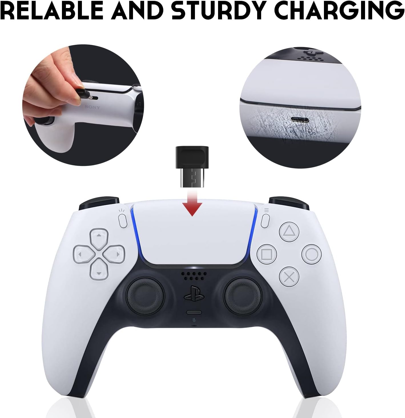 ECHZOVE 4-Pack USB Type C Adapter, Designed PS5 Controller Charging Station, Detachable Compatible with Many PS5 Controllers with Type-C Charging, Prevent Scratches on The DualSense Controller-1