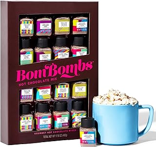 BomBombs, Hot Chocolate Mix Gift Set in Mini Bottles, Flavors Include Rocky Road, Pumpkin Pie, Chocolate Cherry, Peppermint Swirl, Salted Caramel Donut & More, Sampler Set of 16