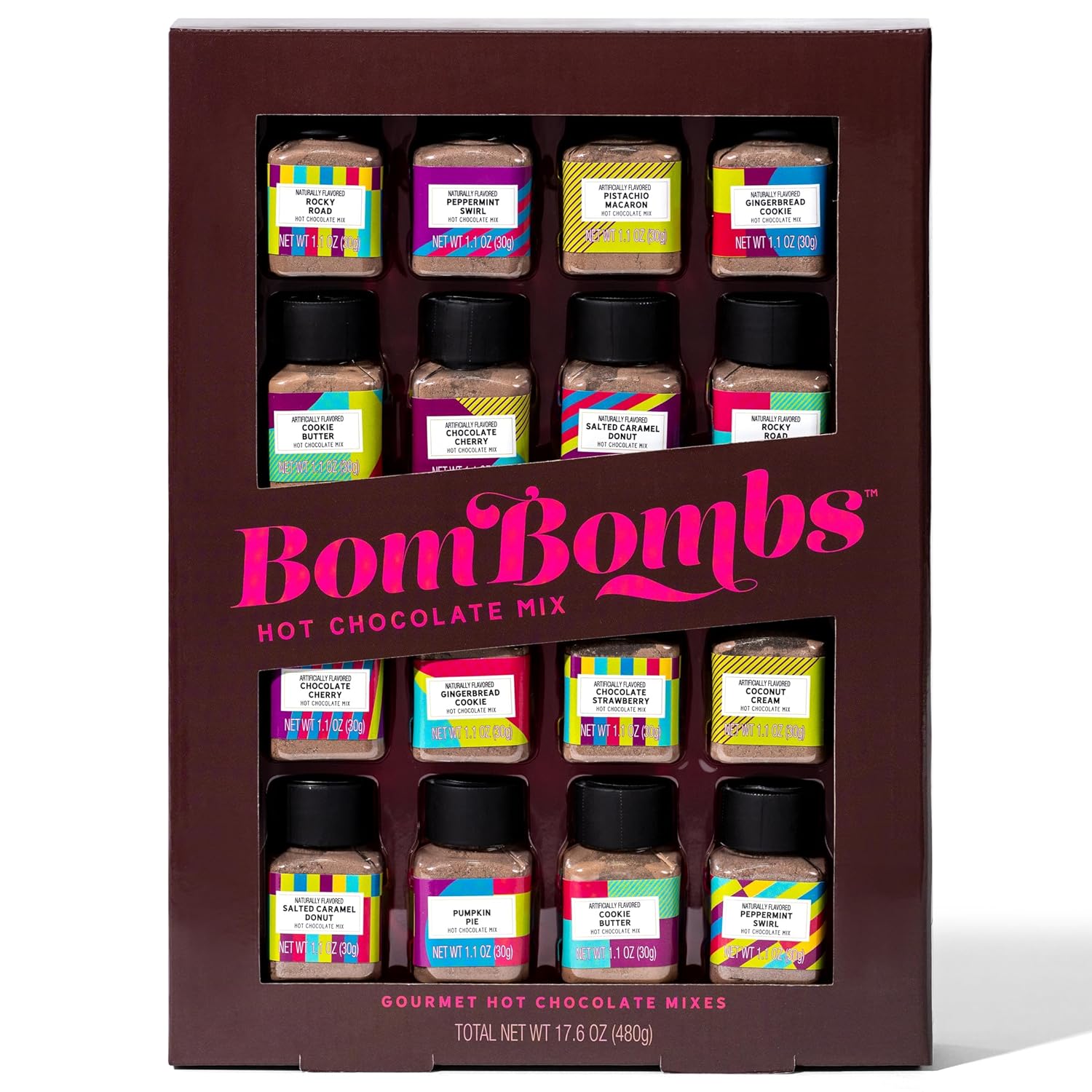 BomBombs, Hot Chocolate Mix Gift Set in Mini Bottles, Flavors Include Rocky Road, Pumpkin Pie, Chocolate Cherry, Peppermint Swirl, Salted Caramel Donut & More, Sampler Set of 16-5