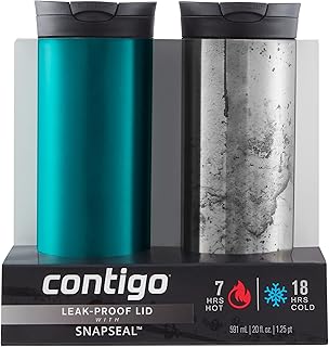 Contigo SNAPSEAL Insulated Stainless Steel Travel Mug 2 Pack, 20oz., Spirulina & Polished Concrete