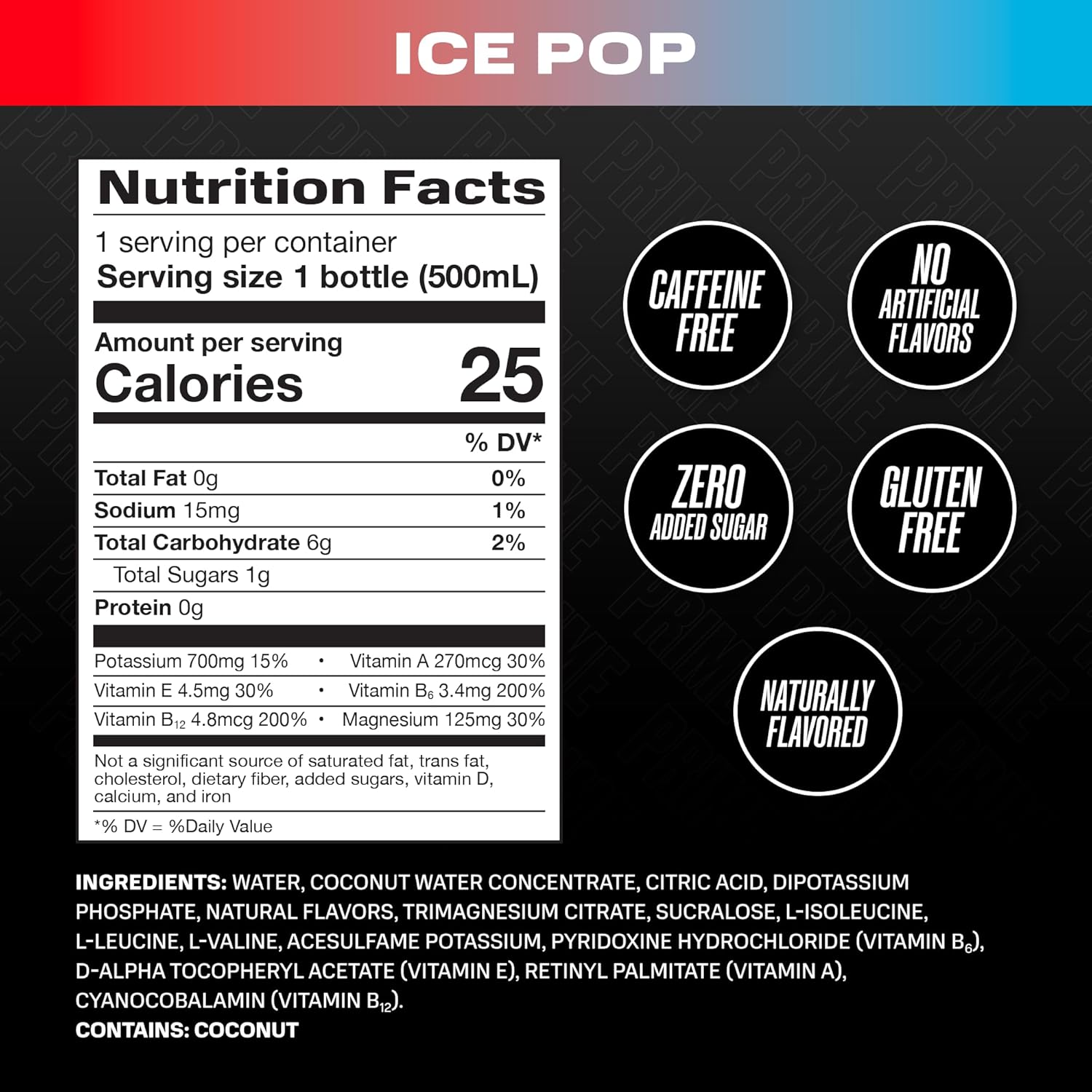 PRIME Hydration ICE POP | Sports Drinks | Electrolyte Enhanced for Ultimate Hydration | 250mg BCAAs | B Vitamins | Antioxidants | 2g Of Sugar | 16.9 Fluid Ounce | 12 Pack-1