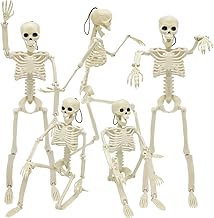 5 Packs Halloween Skeletons, 16" Halloween Full Body Skeleton with Posable Joints for Haunted House Graveyard Props Decor