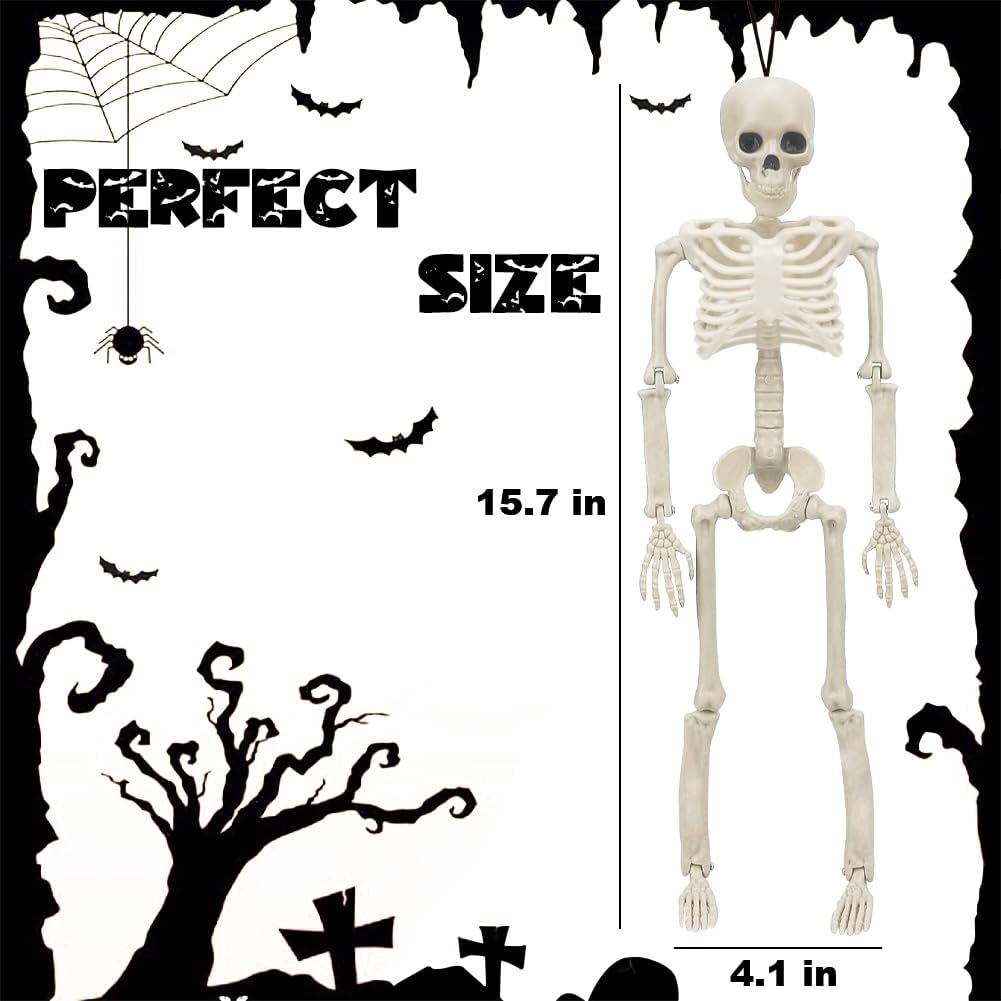 5 Packs Halloween Skeletons, 16" Halloween Full Body Skeleton with Posable Joints for Haunted House Graveyard Props Decor-2