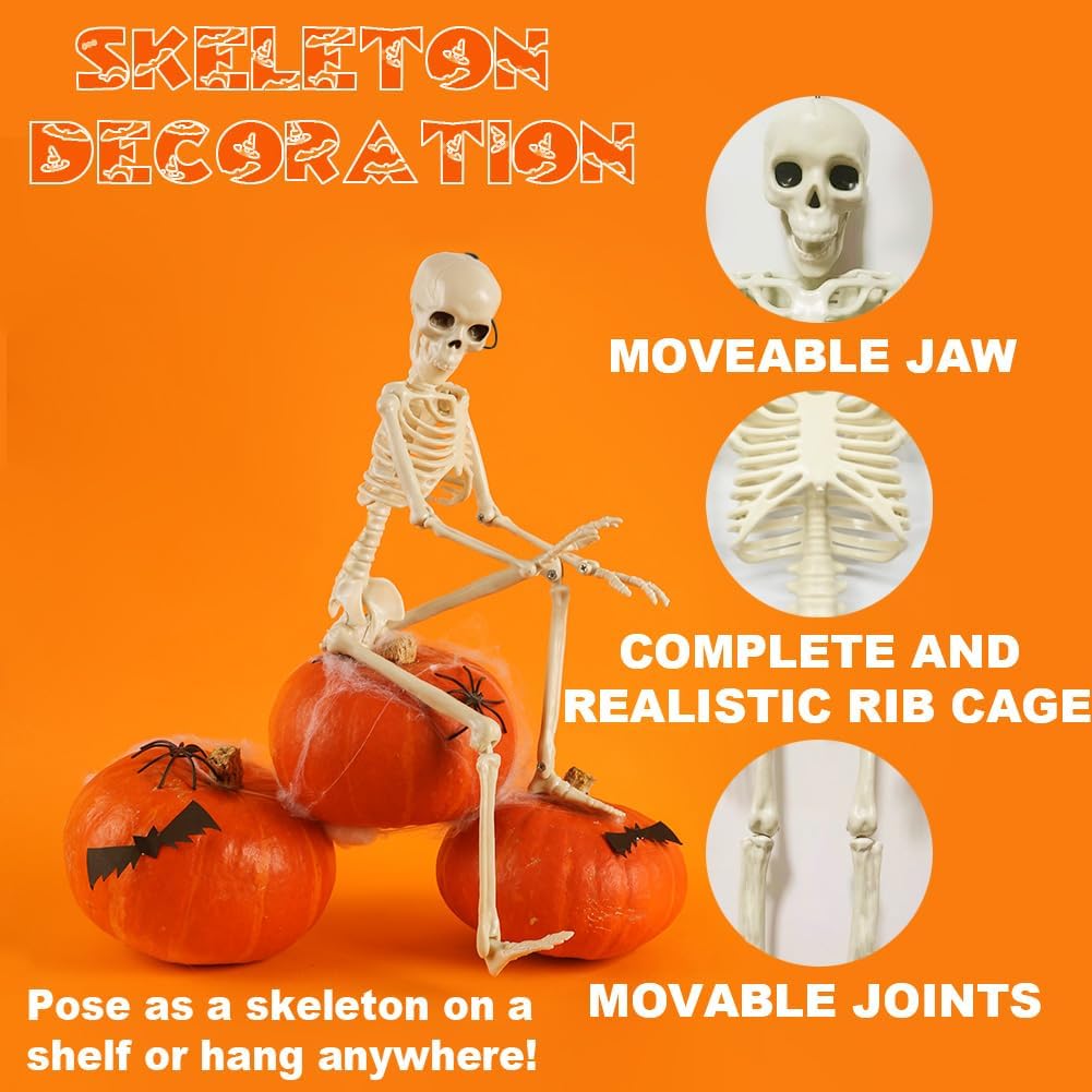 5 Packs Halloween Skeletons, 16" Halloween Full Body Skeleton with Posable Joints for Haunted House Graveyard Props Decor-3