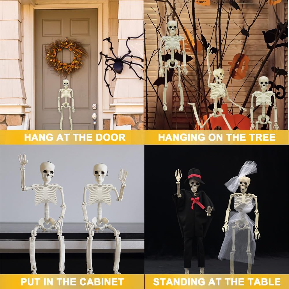 5 Packs Halloween Skeletons, 16" Halloween Full Body Skeleton with Posable Joints for Haunted House Graveyard Props Decor-4