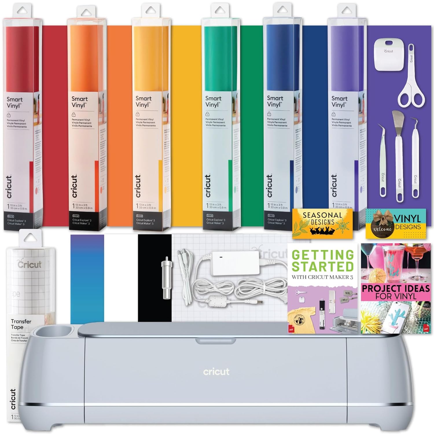 Cricut Maker 3 Machine Bundle Basic Tool Kit Transfer Tape Smart Rainbow Vinyl DIY Matless Cutting 10X Force 2X Faster Compatible with iOS Android Windows & Mac Bluetooth Connectivity-0