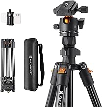 K&F Concept 64 inch/163cm Camera Tripod,Lightweight Travel Outdoor DSLR Tripods with 360 Degree Ball Head Load Capacity 8kg/17.6lbs,Cellphone Clip for Smartphone Live Streaming Vlog K234A0+BH-28L