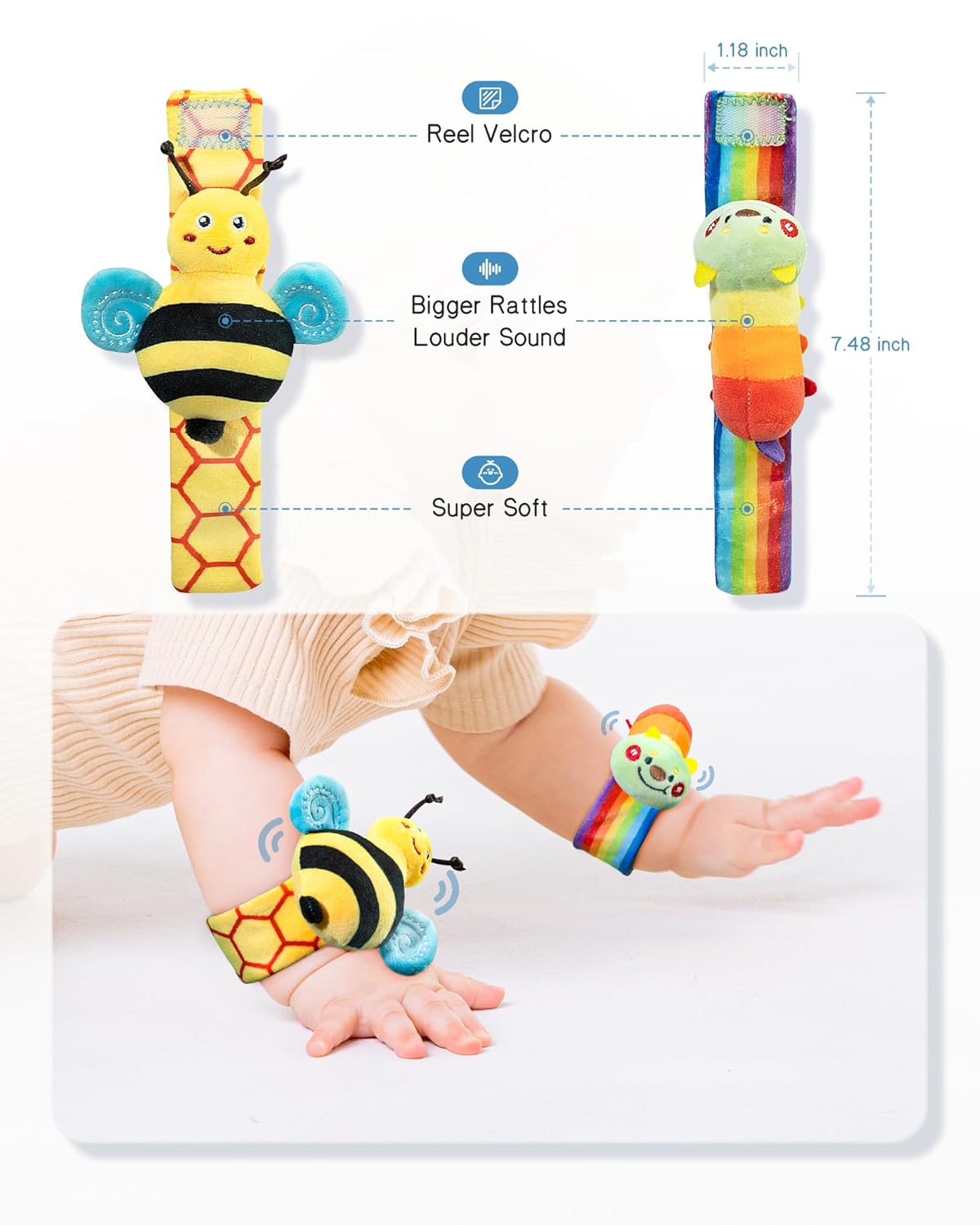 Infinno Baby Wrist Rattle Socks and Foot Finder Set, Perfect Baby Toys for 0-12 Months Newborn Boys and Girls As Baby Shower Gifts, Garden Bug Series-6