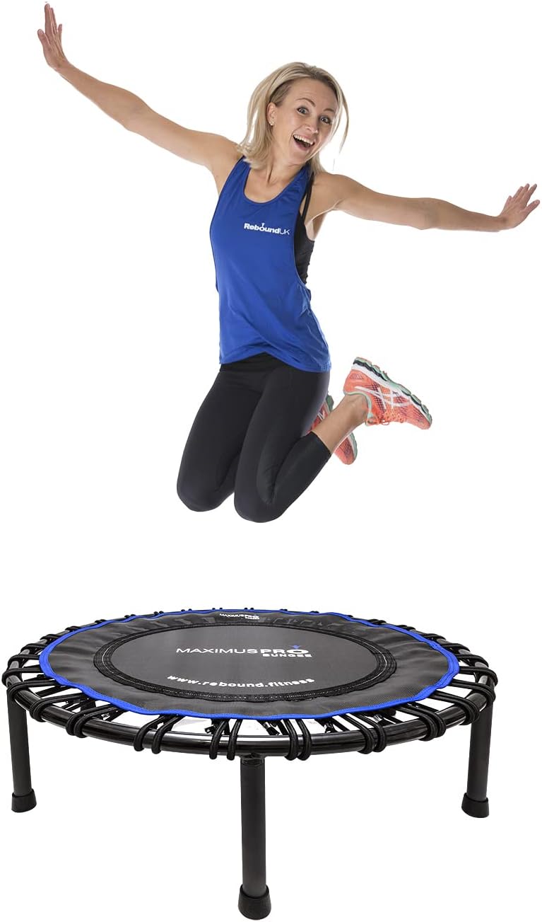 Maximus Pro Bungee Rebounder | Stronger Quieter & Softer Bounce | 40'' Mini Trampoline Ready Assembled for Adults & Children | Max 400lb | DVD+ Videos-0