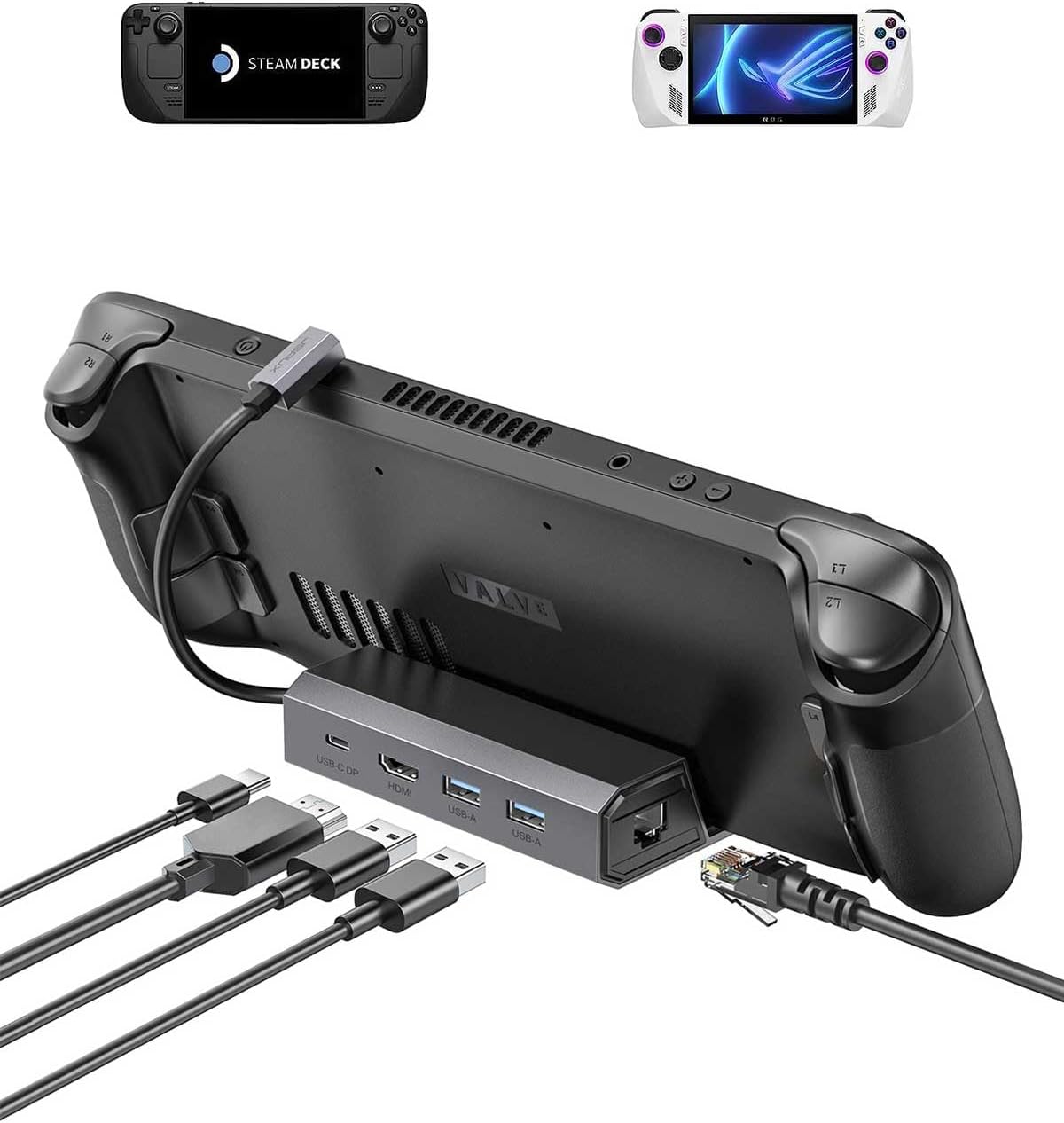 JSAUX Docking Station for Steam Deck/ROG Ally/Legion Go/MSI Claw, 5-in-1 Steam Deck Dock with HDMI 4K@60Hz, 100Mbps Ethernet, Dual USB-A 2.0 and 100W Charge Compatible with Steam Deck OLED-HB0602-0