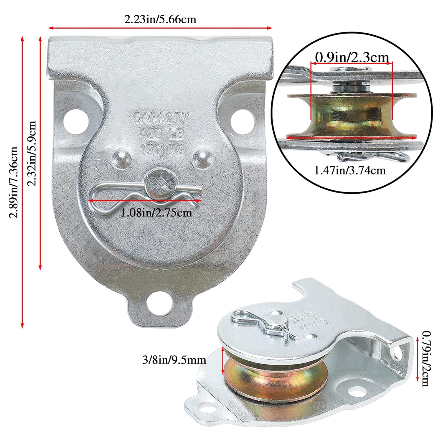 8 Packs Ceiling Mount Single Pulleys, 1-1/2 Inch Wall Mount Pulley, Ceiling Single Pulley for 3/8" Wire or Rope-1