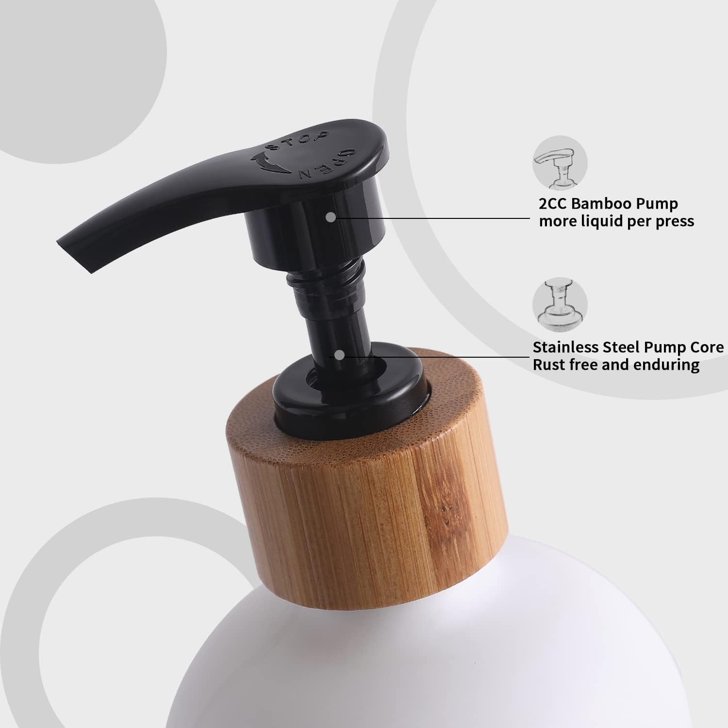 MOMEEMO Bathroom Soap Dispenser Set with Glass Soap Dispenser, Bamboo Pumps & Tray. Soap and Lotion Dispenser Set Suitable for Bathroom Accessories Decor. (White)-5