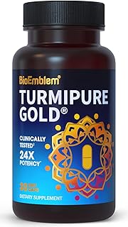 BioEmblem Turmeric Curcumin with Clinically Studied TurmiPure - 1 Small Cap Daily, 24x More Absorption Than Others - Joint Support, Healthy Inflammation Tumeric Supplements - Non-GMO - 30 Servings