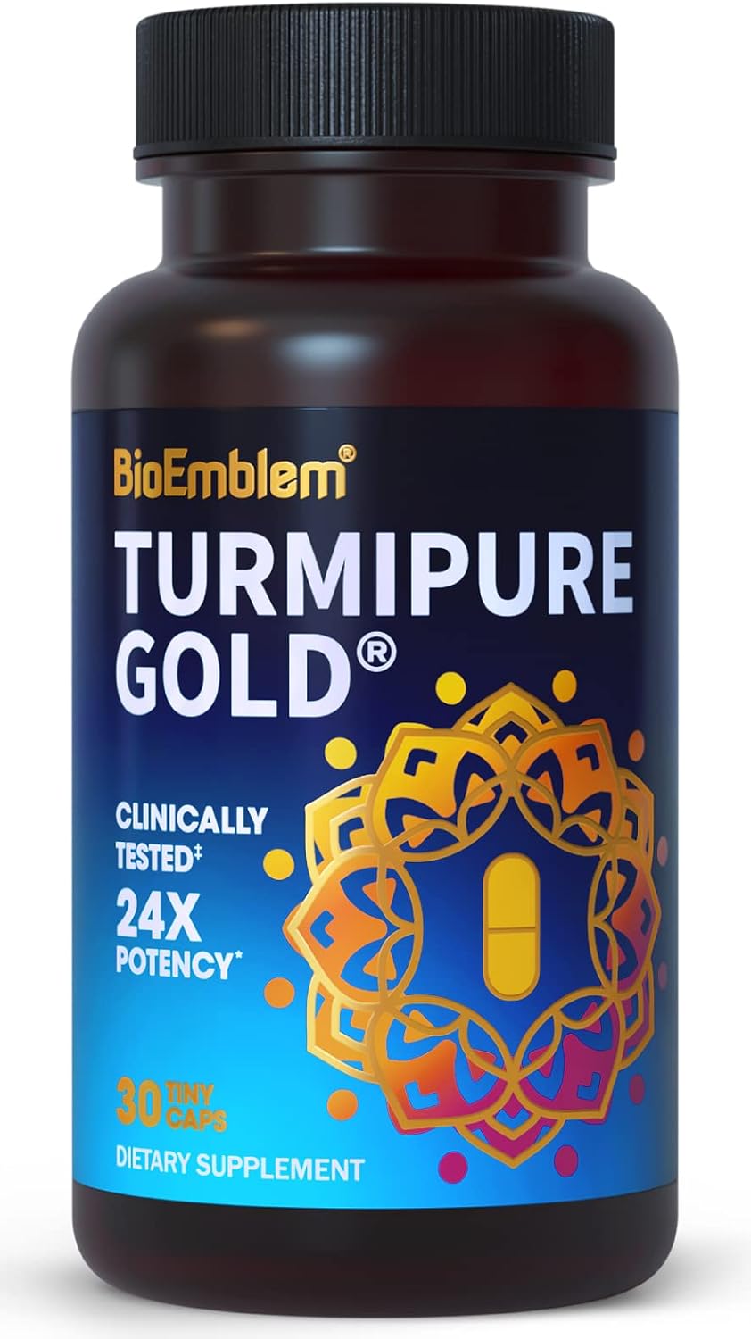 BioEmblem Turmeric Curcumin with Clinically Studied TurmiPure - 1 Small Cap Daily, 24x More Absorption Than Others - Joint Support, Healthy Inflammation Tumeric Supplements - Non-GMO - 30 Servings-0