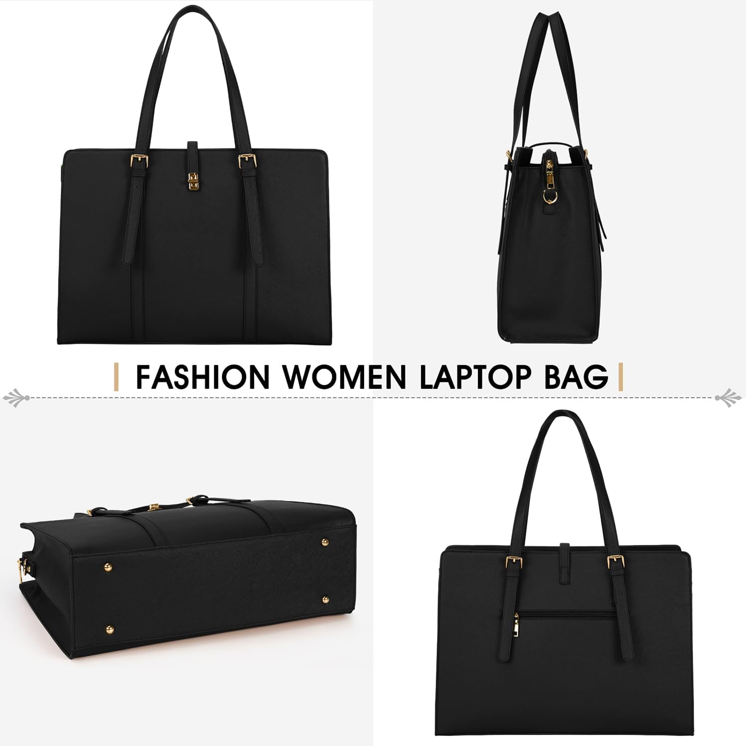 Laptop Bag for Women 15.6 Inch Leather Laptop Tote Bag Waterproof Womens Work Shoulder Bag Computer Briefcase-3