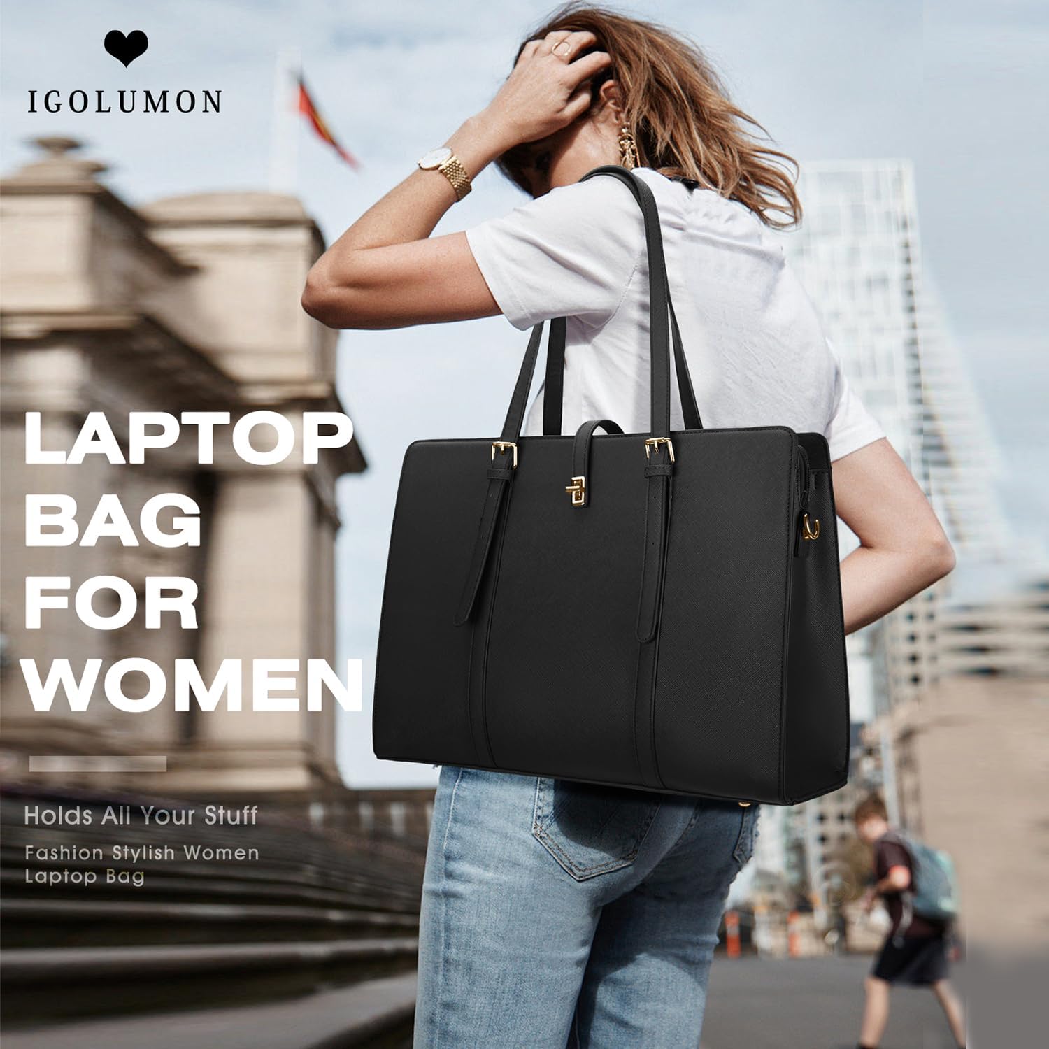 Laptop Bag for Women 15.6 Inch Leather Laptop Tote Bag Waterproof Womens Work Shoulder Bag Computer Briefcase-5