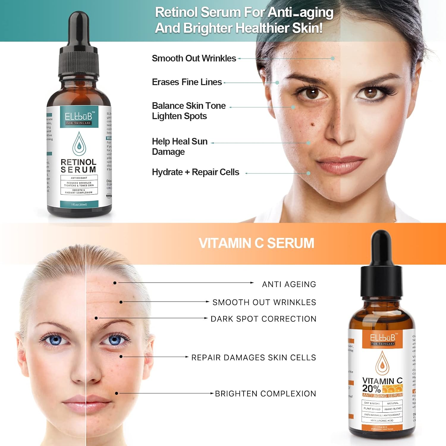 Day-Night Anti Aging Vitamin C Serum Retinol Serum For Face with Retinol & Amino Acids - Boost Skin Collagen,Hydrate & Plump Skin Facial Serum-1