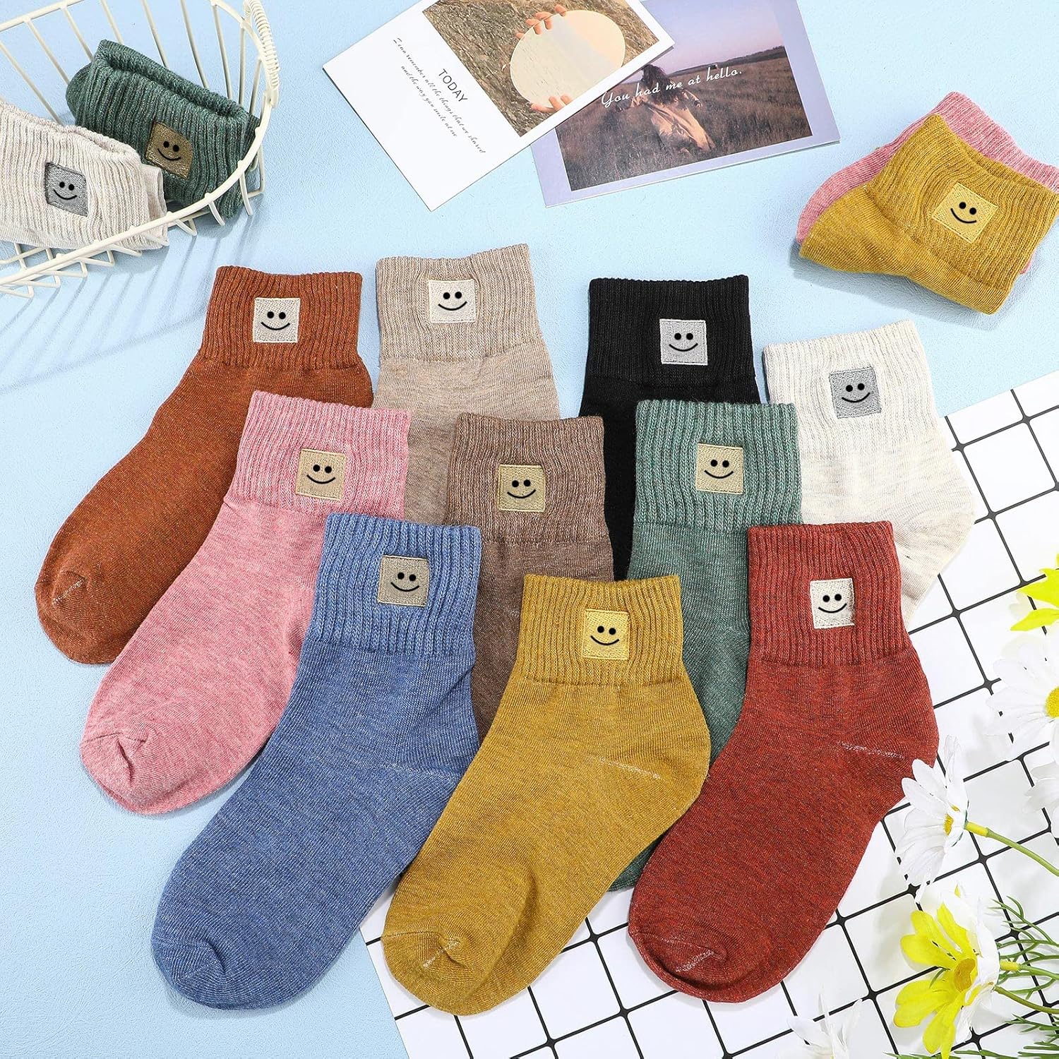 Eurzom 10 Pairs Socks Elastic Ankle Length Cotton Socks Aesthetic Socks Cute Socks Lightweight Low Cut Socks for Women Girl-1