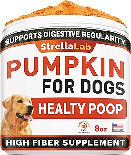 STRELLALAB Pumpkin for Dogs - 8.1oz High Fiber Powder Supplement - Stool Consistency and Softener - Diarrhea, Constipation, Upset Stomach, Food Sensitivity, Scoot - Digestion Support - Made in USA