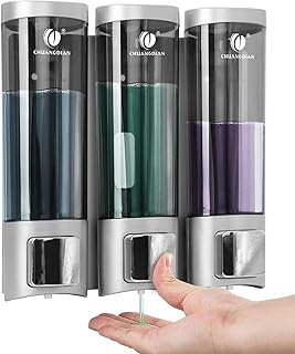 Shower Soap Dispenser Shampoo and Conditioner Dispenser for Shower Wall 3 Chamber No Drill Wall-Mounted Shampoo Bathroom Soap Dispenser Lotion Gel Container Dispenser for Bathroom Hotel Satin Sliver