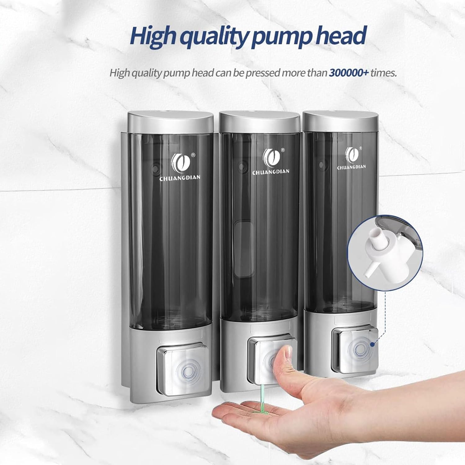 Shower Soap Dispenser Shampoo and Conditioner Dispenser for Shower Wall 3 Chamber No Drill Wall-Mounted Shampoo Bathroom Soap Dispenser Lotion Gel Container Dispenser for Bathroom Hotel Satin Sliver-1