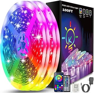 Keepsmile 100ft Led Strip Lights (2 Rolls of 50ft) Bluetooth Smart App Control Music Sync Color Changing RGB Led Light Strip with Remote,Led Lights for Bedroom Room Home Decor Party Festival