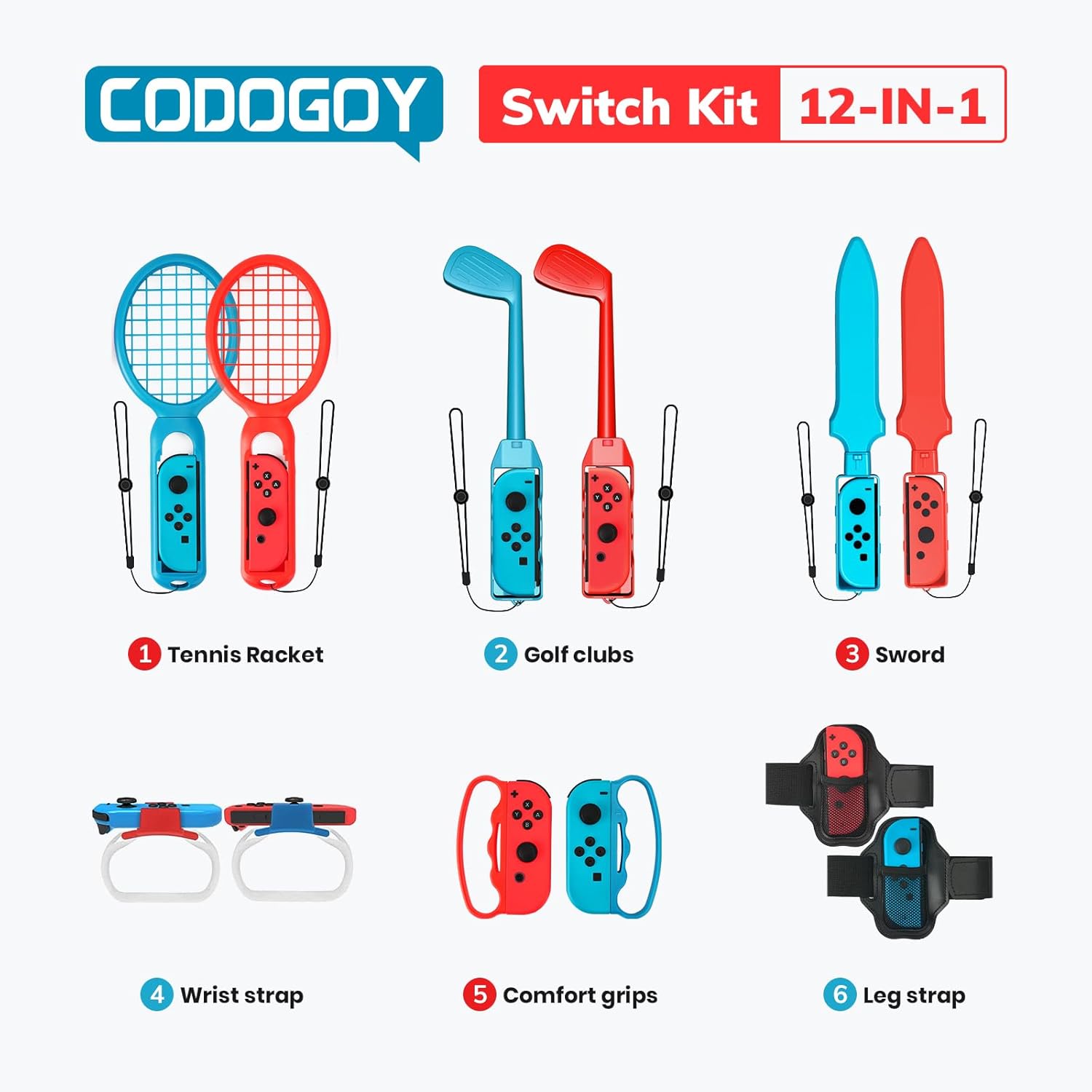 Switch Sports Accessories - CODOGOY 12 in 1 Switch Sports Accessories Bundle for Nintendo Switch Sports,Family Accessories Kit Compatible with Switch/Switch OLED Sports Games-6