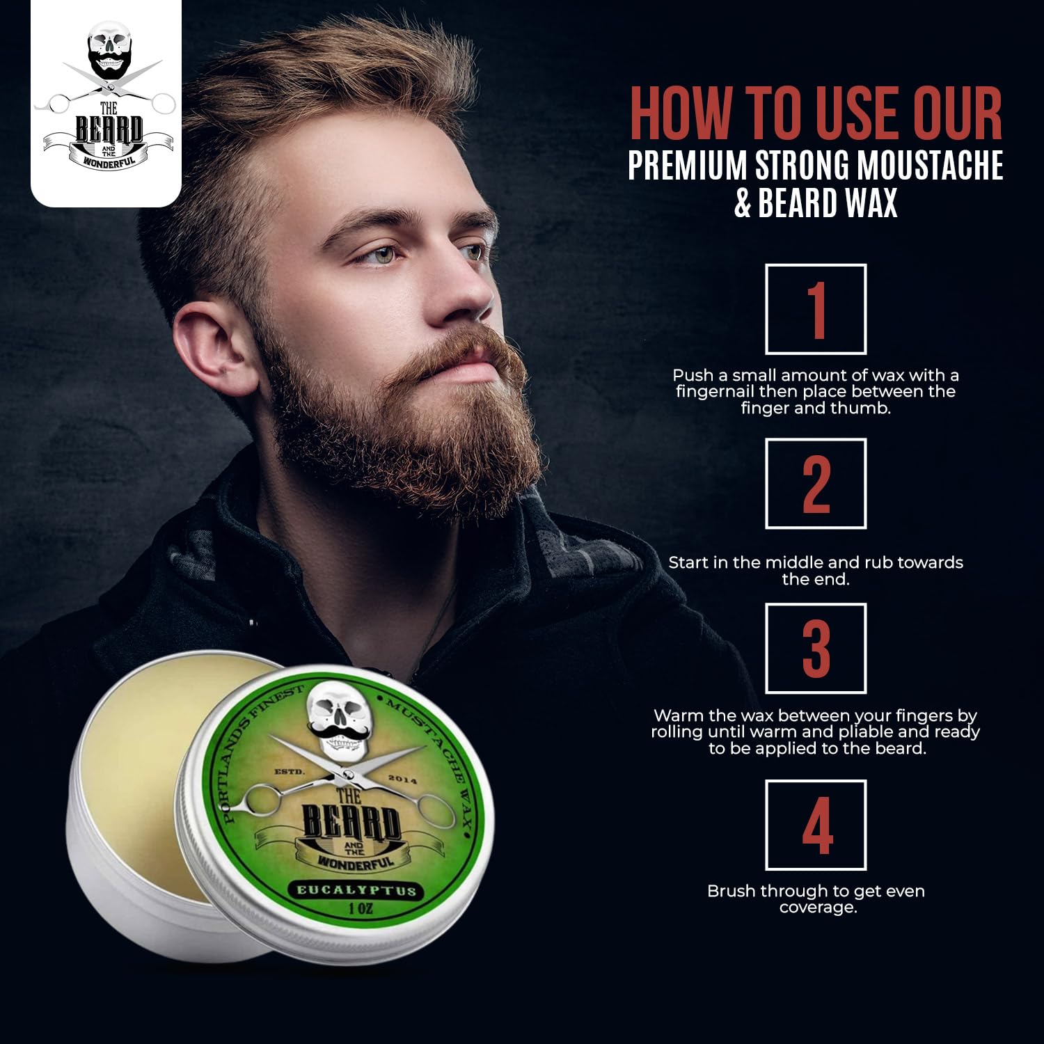 Moustache and Beard Growth Wax for Men - 30ml - Moisture-Resistant with Natural Ingredients, Strong Hold & Eucalyptus Scent for Ideal Styling-2