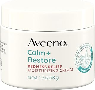 Aveeno Calm + Restore Facial Cream for Redness Relief, Soothing Face Moisturizer for Sensitive Skin, Hypoallergenic Formula, Fragrance-Free, 1.7 OZ