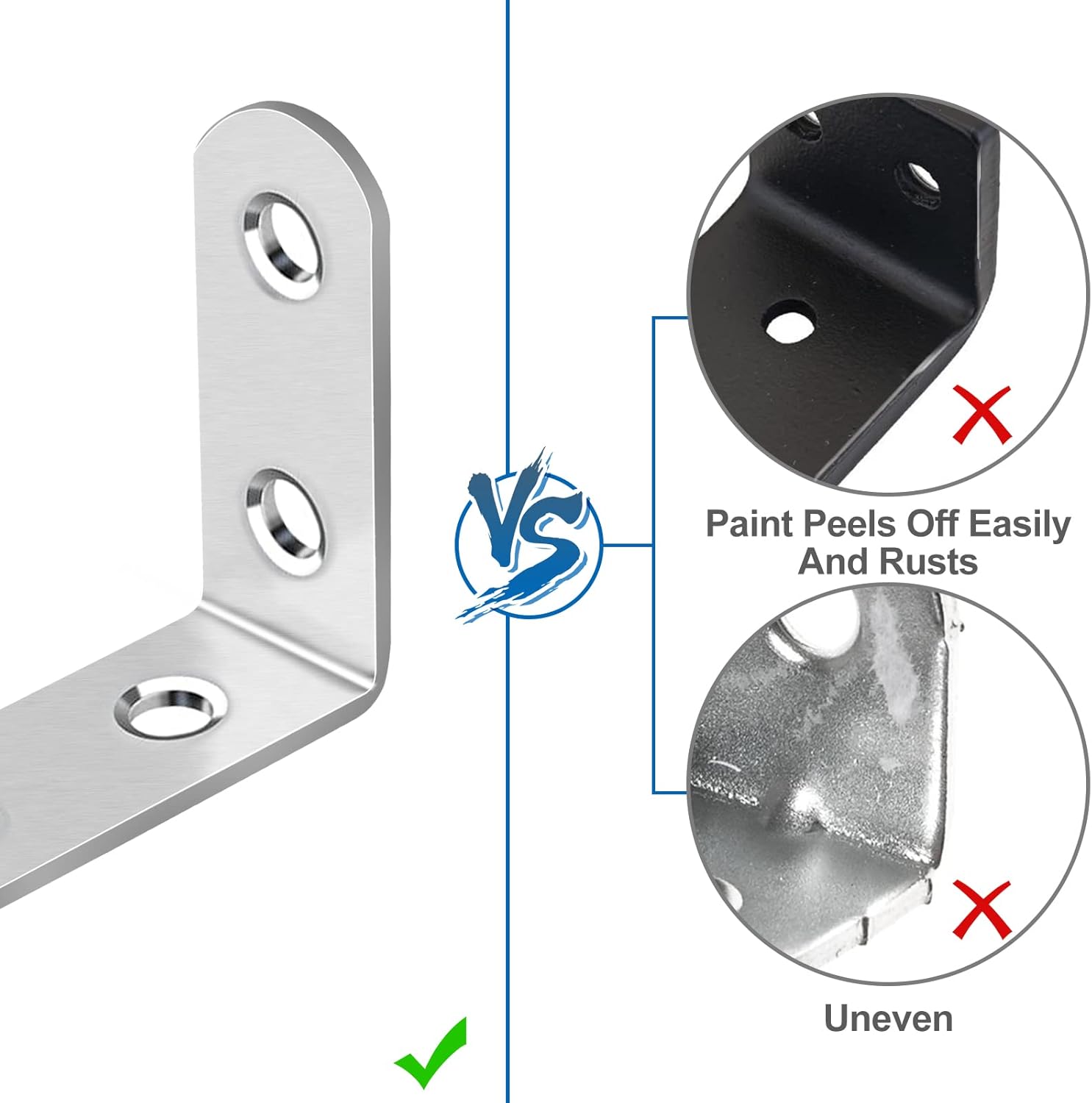 16 Pcs L Bracket Stainless Steel Corner Brace Sets, 90 Degree Right Angle Bracket with 64 Pcs Screws, L Bracket Firmware Can Be Used for Wooden Shelves, Chairs, Tables, Dressers, Furniture-2