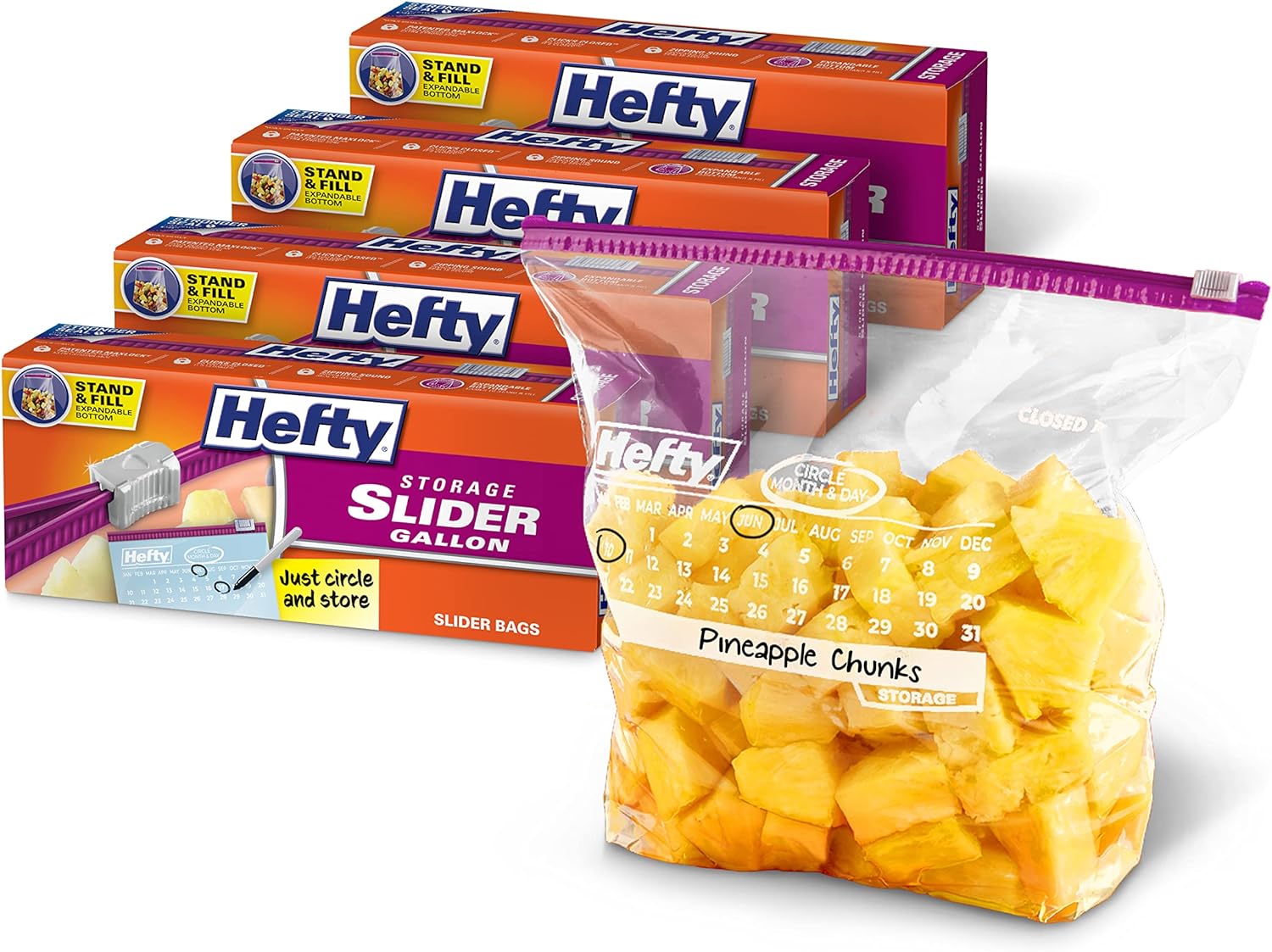 Hefty Slider Storage Calendar Bags, Gallon Size, 120 Count-0