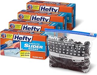 Hefty Calendar Slider Quart Freezer Bags, 1 Quart Slider Bags, Stand and Fill Expandable Bottom, Helps Prevent Freezer Burn, Freezer Bags Quart Size, 140 Total Bags, 35 Count (Pack of 4)